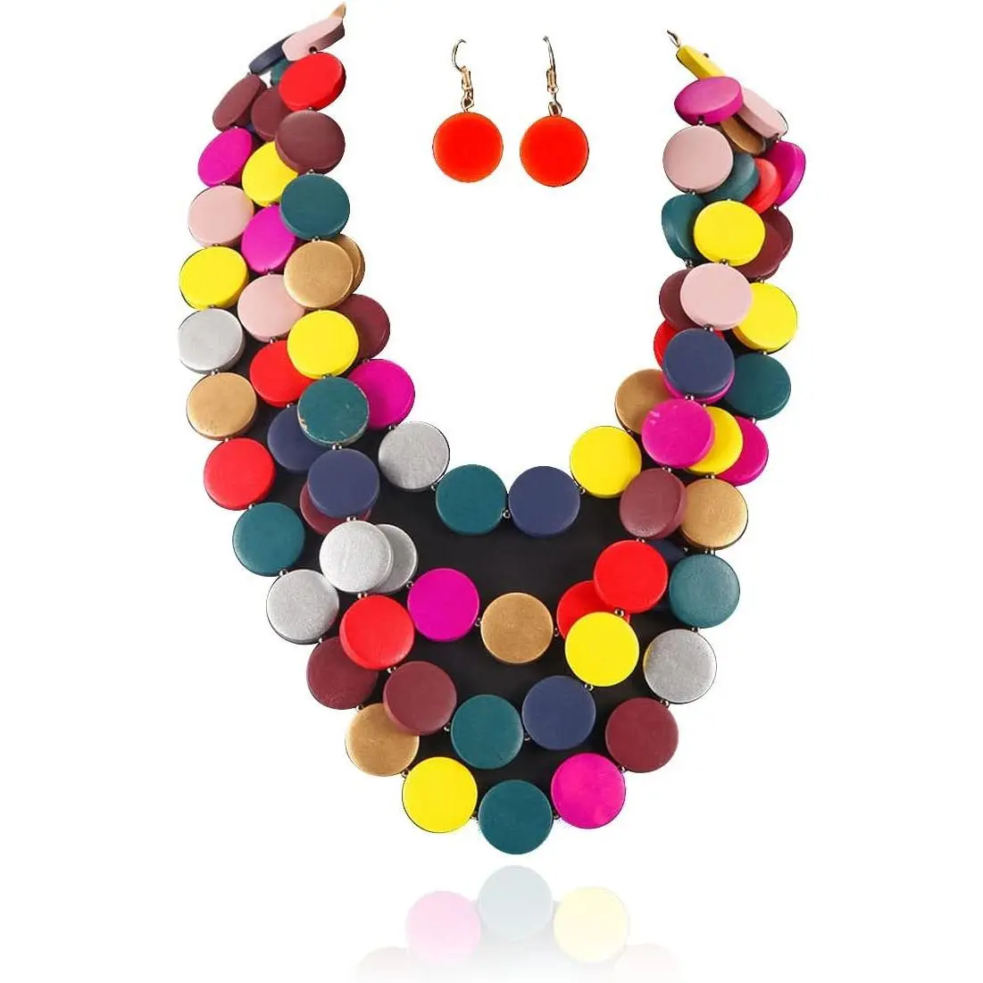 Colorful Beaded Necklace for Women,Chunky Wooden Bib Choker Necklace,Statement   Multicolor Maroon Blue Fashion  Necklace