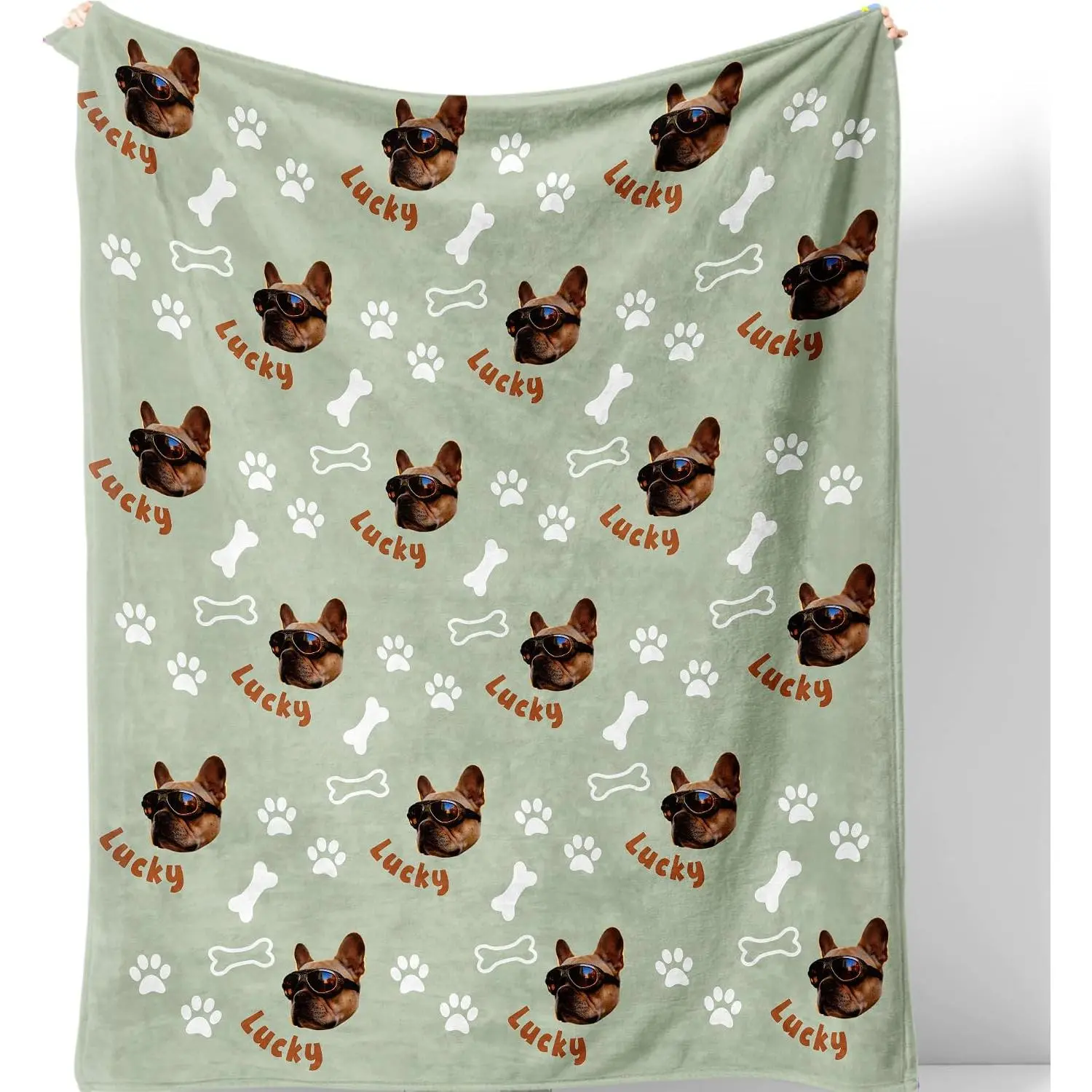 Customized Blanket with Funny Dog Face & Name Personalized Soft Warm Fleece Throw Blankets with Paw Bones Customized Throws for Couch Bed Sofa Unique Gifts for Dog Dad Mom Pet Lovers