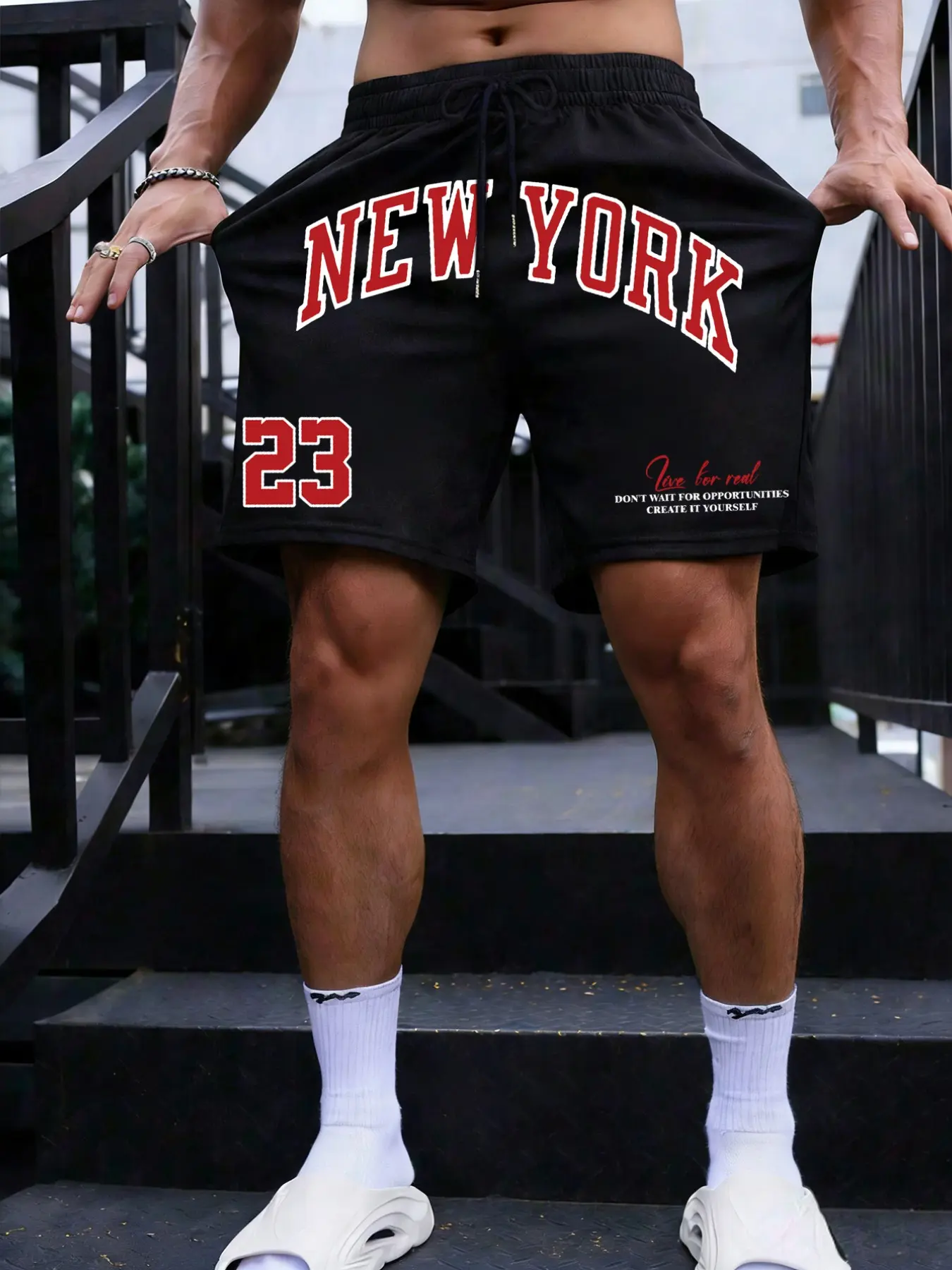 Dark Punk Style Casual Mesh Shorts, Symmetrical Flame Graphic Print, Gothic Graffiti Logo, Loose Fit, Breathable Quick-Dry Fabric, Streetwear