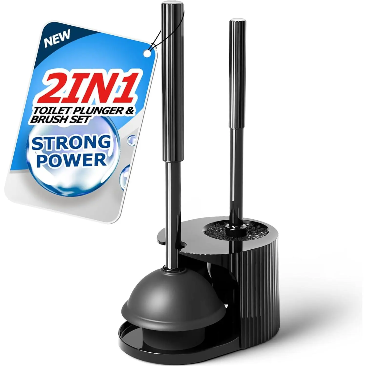 2 in 1 Toilet Brush and Plunger Set, Extended Handle Plunger, Toilet Bowl Brush Plunger Set,Bathroom Cleaning Tools,Toilet Brush Plunger Combo,Cleaning Supplies, Black