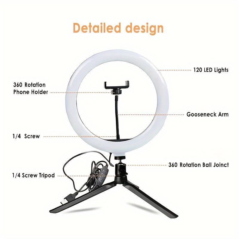 USB Powered 10 Inch Ring Light, Portable Selfie Ring Light With Tripod for Smartphone, Angle Flexible Adjustable Selfie Light, Selfie Video Light, 3 Color Tones Fill Light, Cellphone Accessories