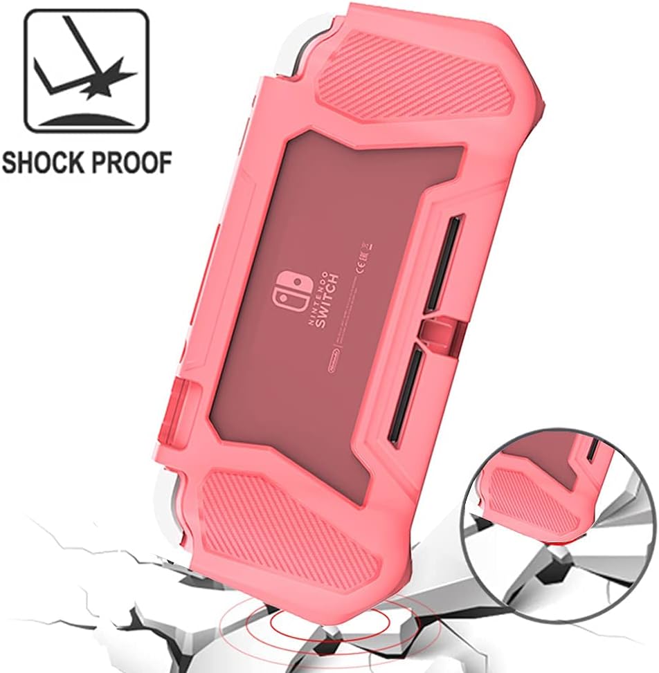 Protective Case for Nintendo Switch Lite, Switch Lite Case with Detachable Screen Protector Cover + Hand Grip Case Compatible with Nintendo Switch Lite 2019, Pink