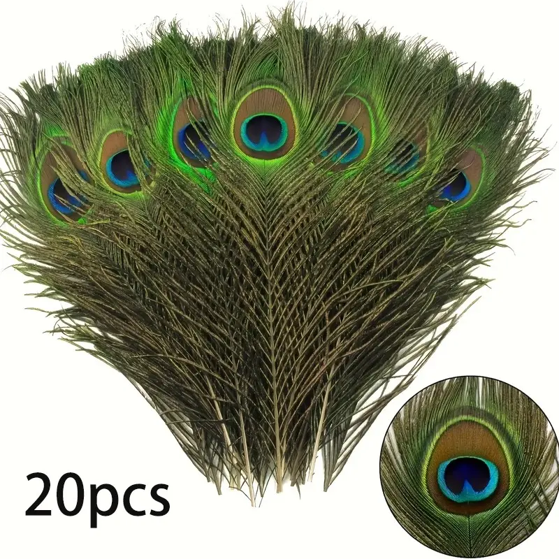 20pcs Artificial Peacock Feather Decorations, 25.4-30.48cm, Ideal for Vases, Weddings, Home Parties, Christmas, Holiday Crafts, Durable Material