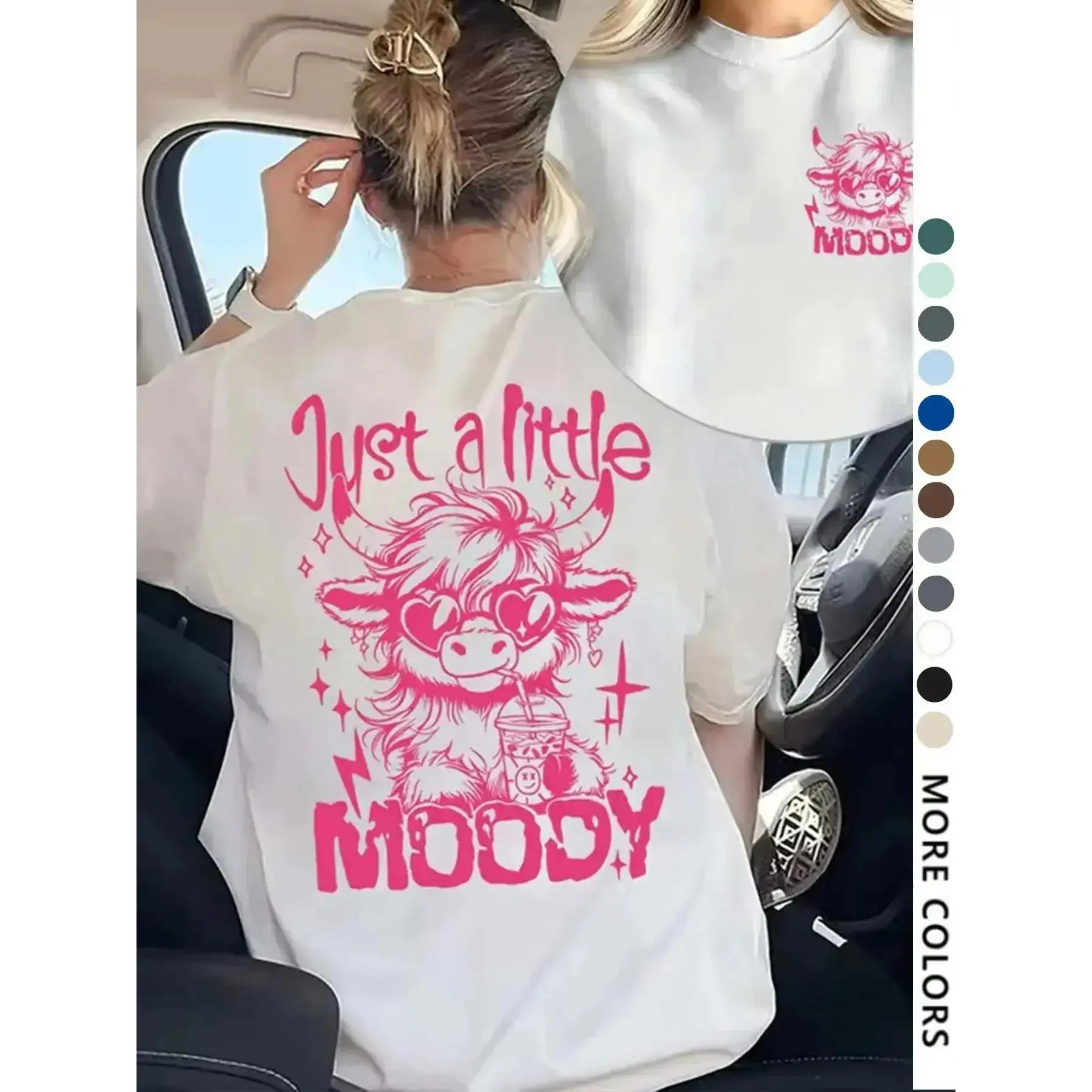 Cow Print T-Shirt for Women, Vintage  Printed Short Sleeve Tee, Casual Unisex Graphic Top with Crew Neck