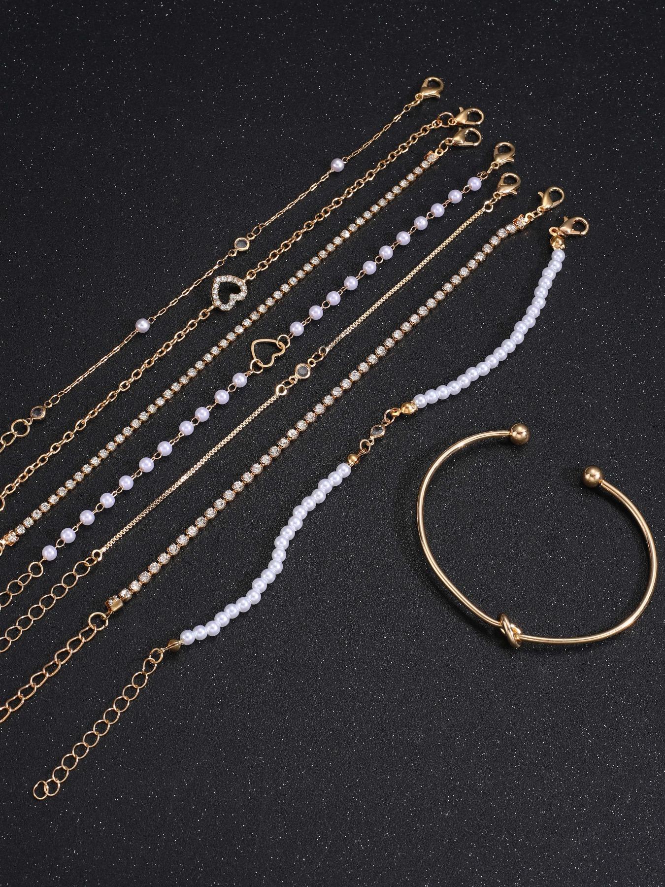 Women's Faux Pearl & Hollow Out Heart Design Bracelets, Open Bangle Bracelet, Simple Design Beaded Bracelet, Party, Daily Clothing Decor, Birthday Gift, Elegant Jewelry Bracelet