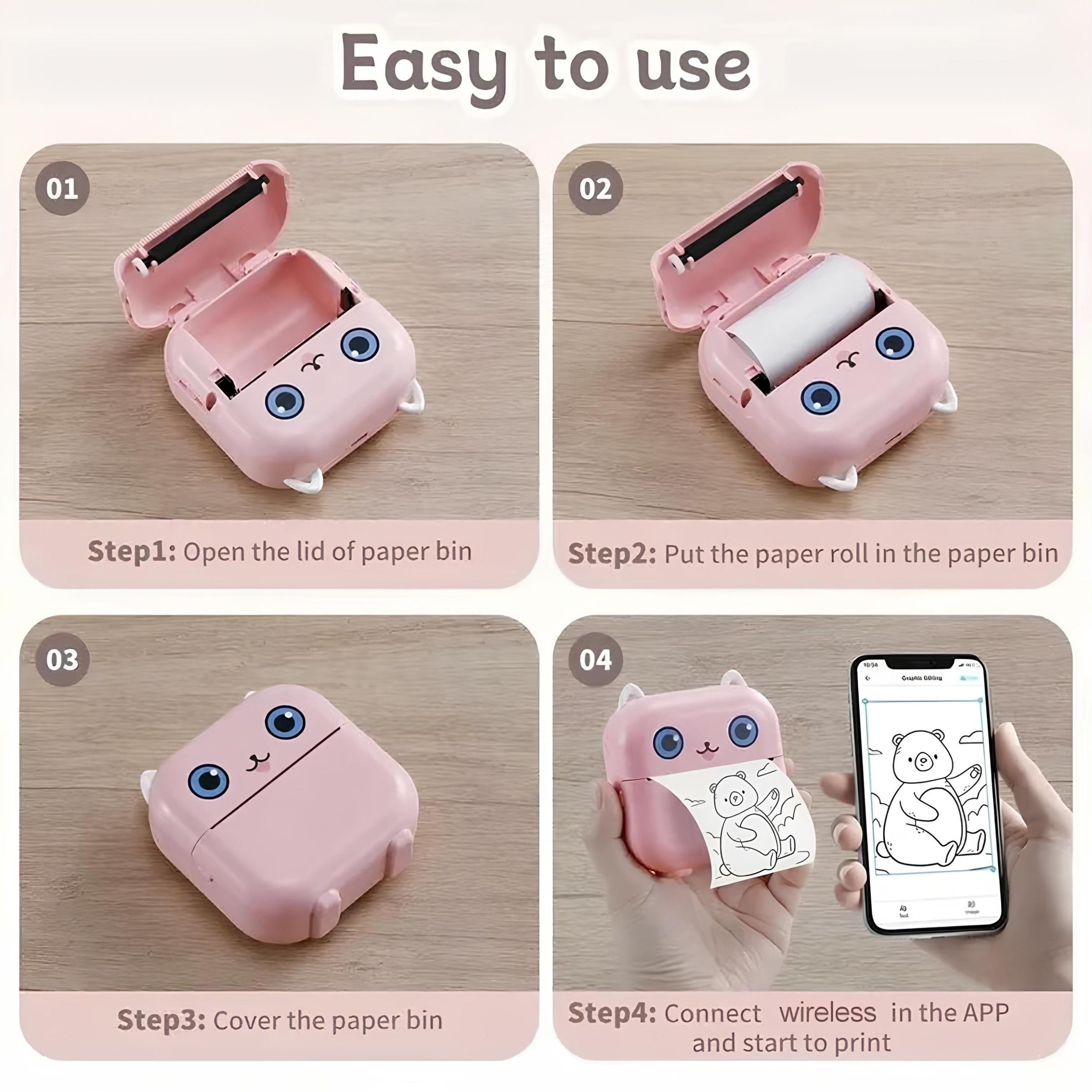 Portable Mini Printer, Portable Photo Printer with Print Paper, Bluetooth-compatible Label Printer for iOS & Android, Photo Sticker Printer, Office Accessories