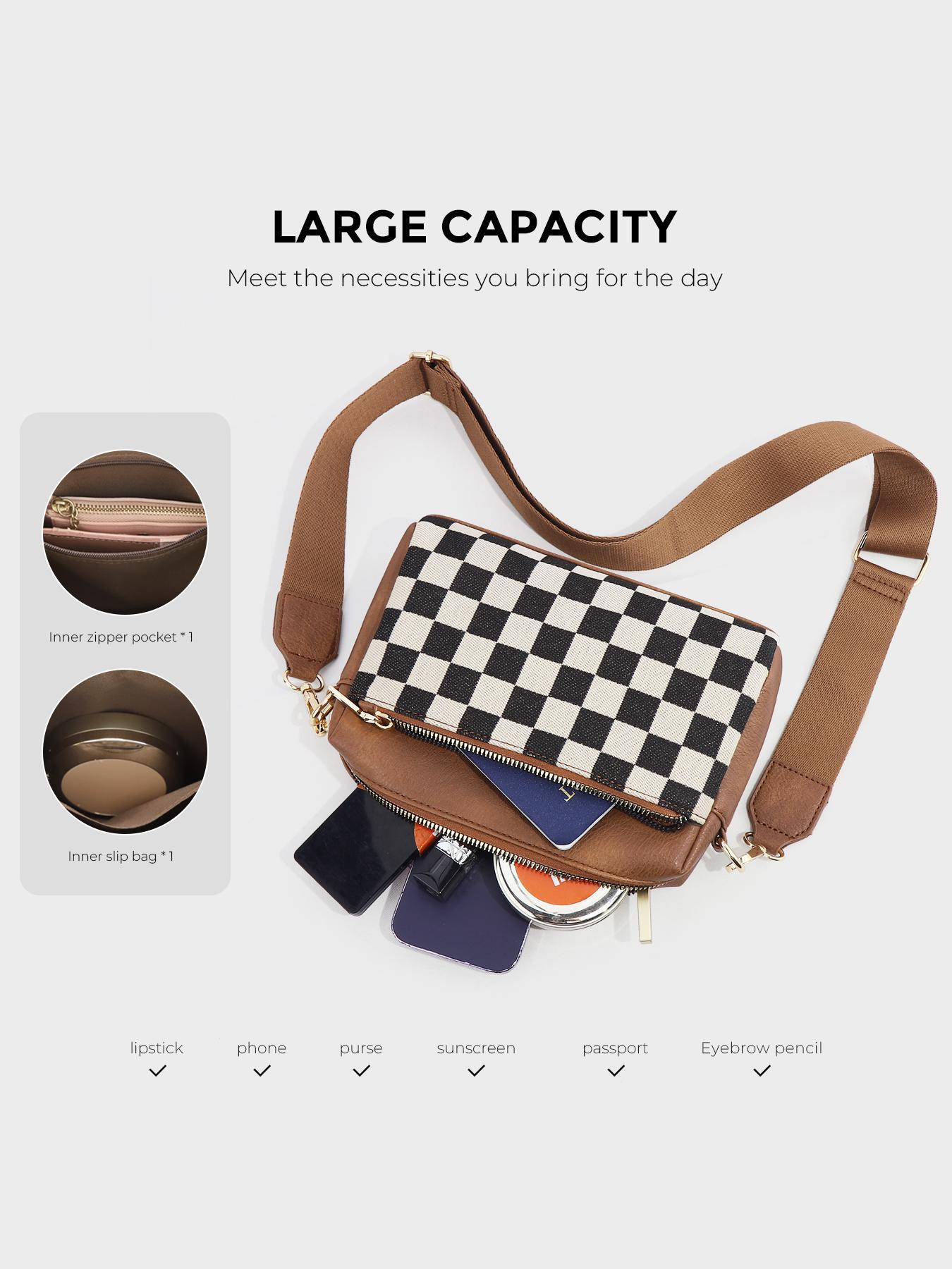 Small Checkered Crossbody Bags for Women, Casual Cross Body Bag with Adjustable Strap, Women's Shoulder Handbags for Shopping Travel Daily Use, Lightweight Crossbody Bag