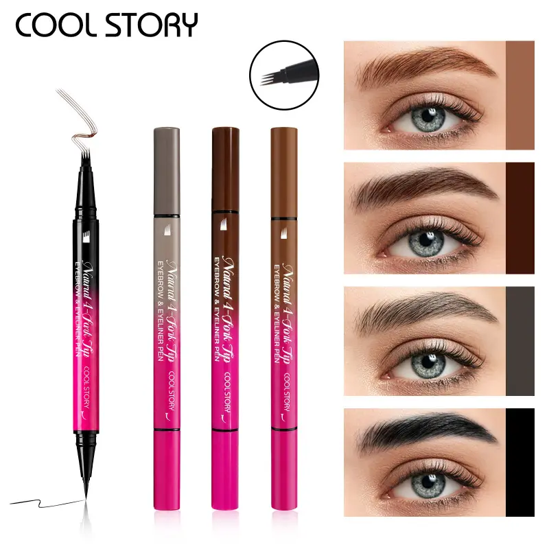 New Double Headed Four Fork Eyebrow Pen Natural Color Rendering Daily Waterproof and Sweatproof Brown Black Pen Waterproof Eyebrow Pencil