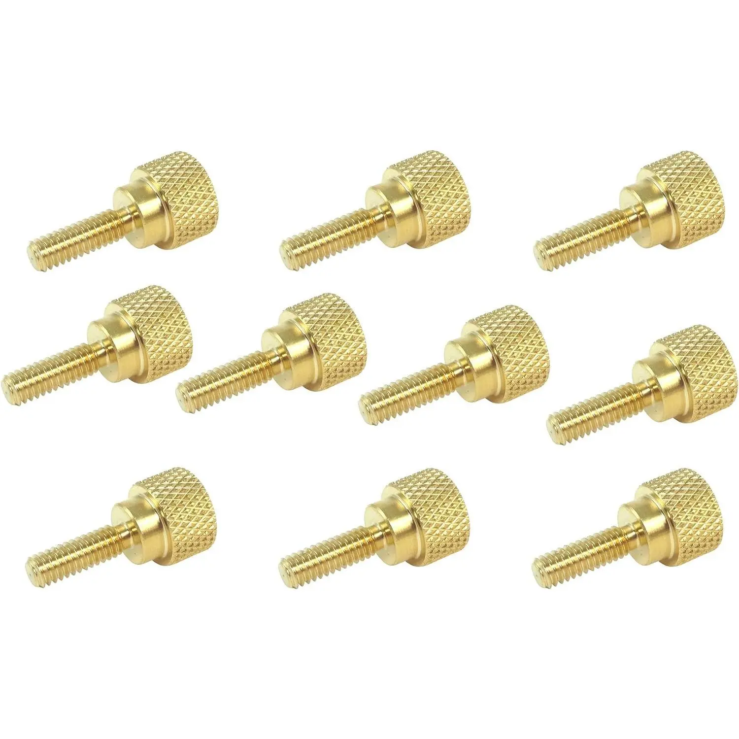 10 Pack 8-32 x 1/2 Inch Solid Brass Diamond Knurled Thumb Screws Knobs with Straight Shoulders Right-Hand Threads SAE Flat Tip Uncoated