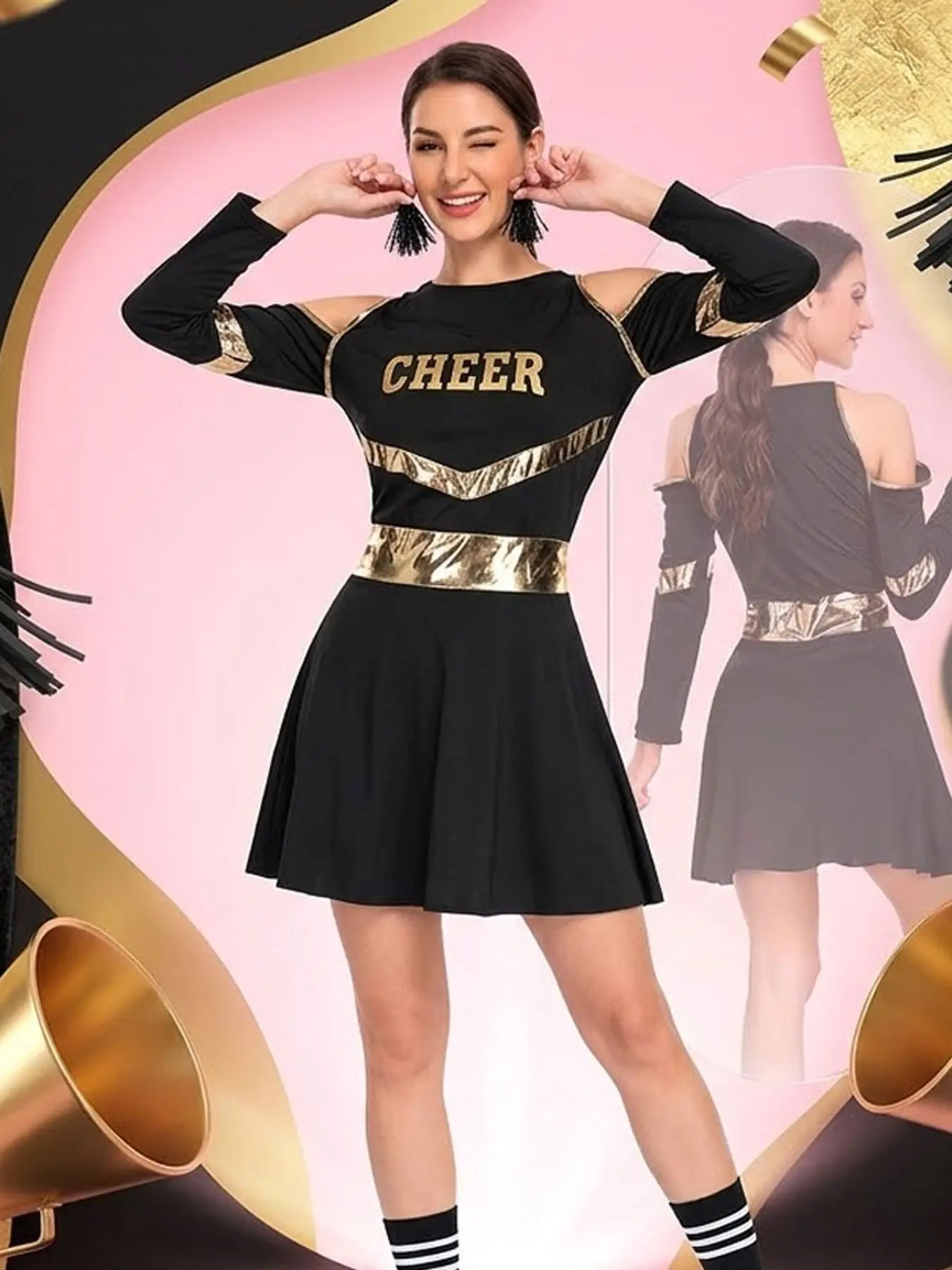 American Cheerleading Cos Dress Up Costumes, Waist Off-the-shoulder Dresses, Party Dress Up Costumes