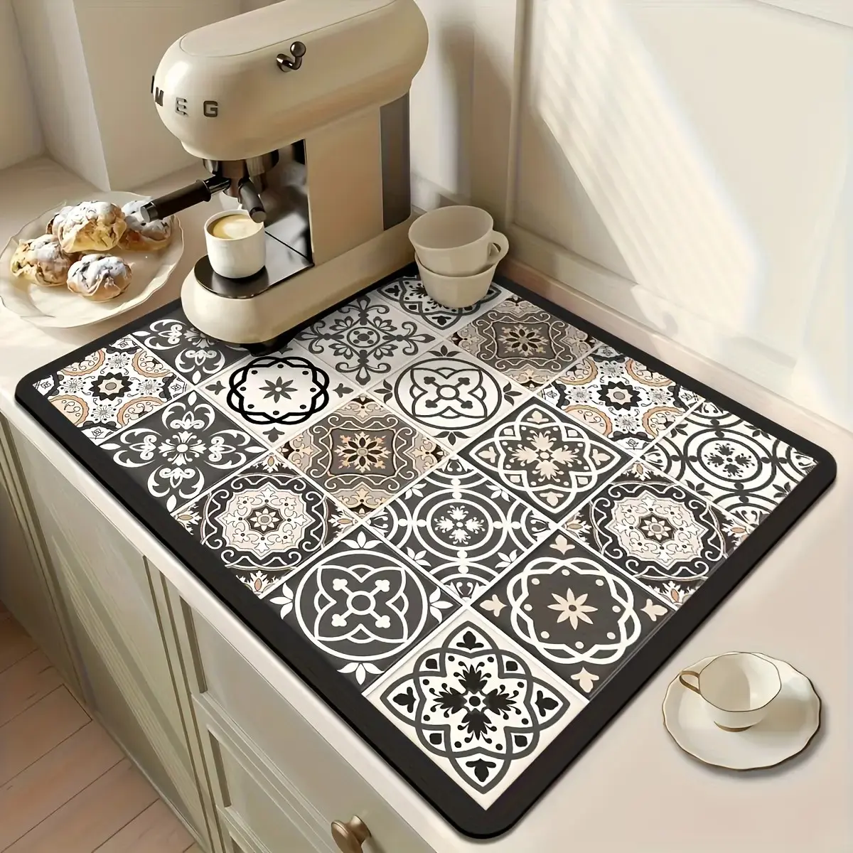 Super Absorbent Quick-Dry Non-Slip Kitchen Mat, Drying Pad for Countertops, Blue////retro Floral Pattern, Easy Clean Surface, Boho Kitchen Rug, Washable Kitchen Rugs, Boho Kitchen Mats, Anti Slip Mat