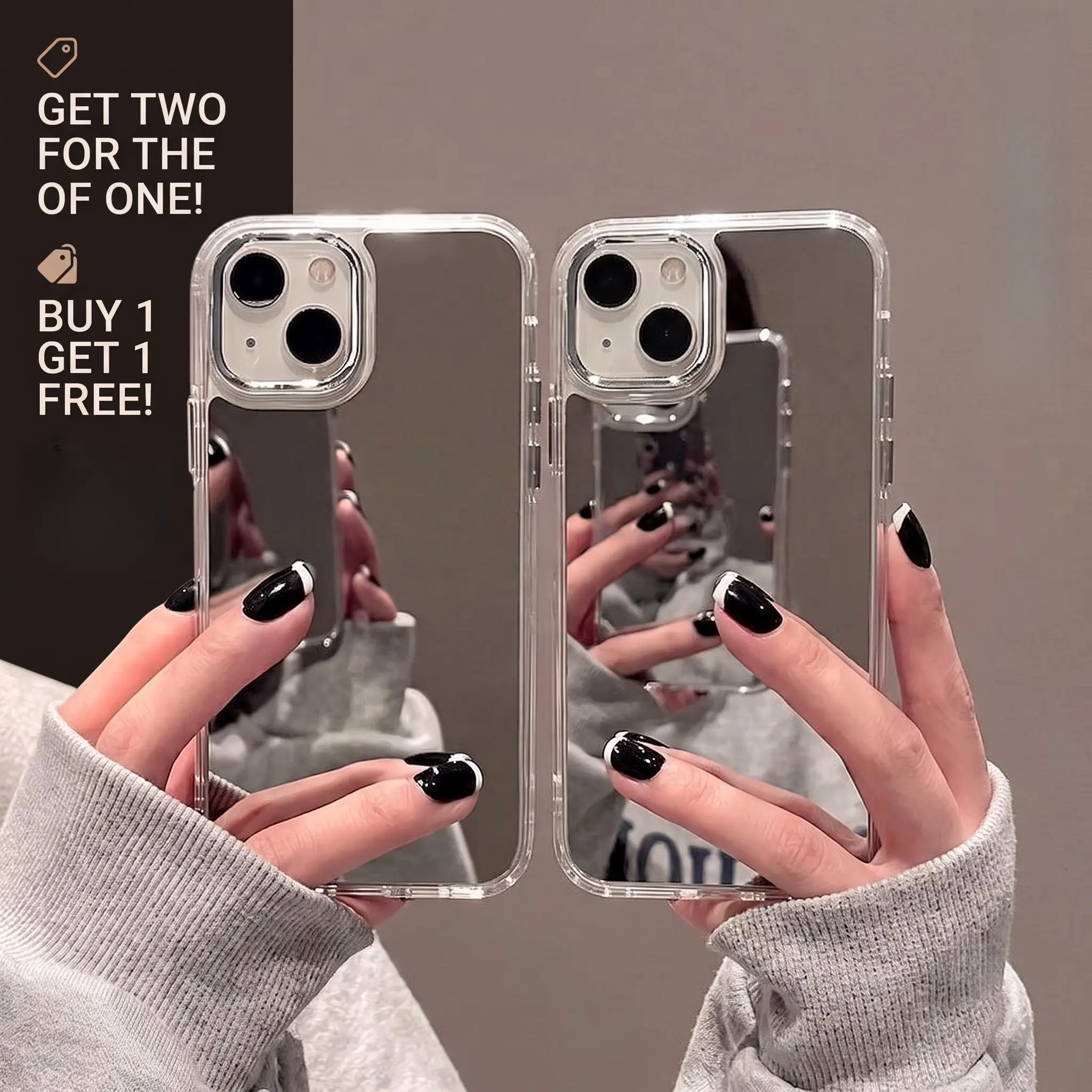 Buy 1 Get 1 Free! Fashion Makeup Mirror Case for iPhone 17 Pro Max 16 15 14 13 12 11 Pro Max Plus | HD Reflection Clear Edge Shockproof Phone Cover for Women