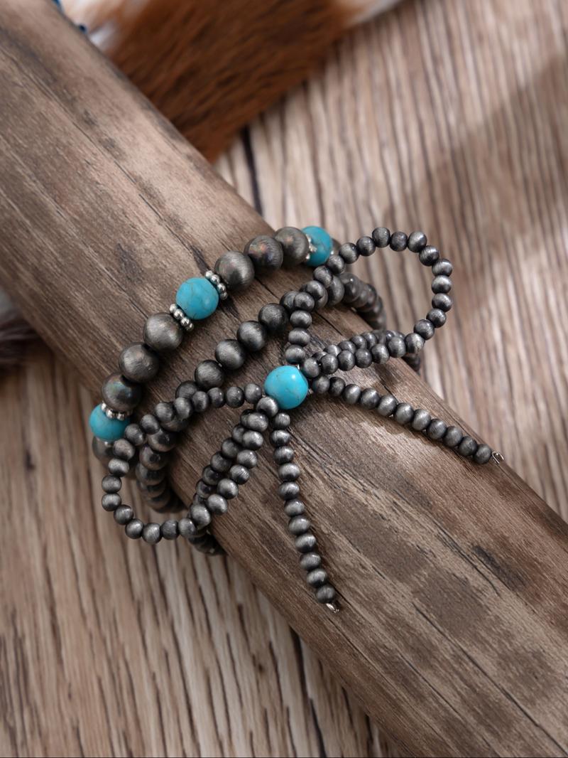 Vintage Simple Style Beaded Bracelet Set, Fashion Turquoise Decorated Jewelry for Party, Daily Clothing Decor, Trendy All-match & Exquisite Jewelry for Birthday Gift