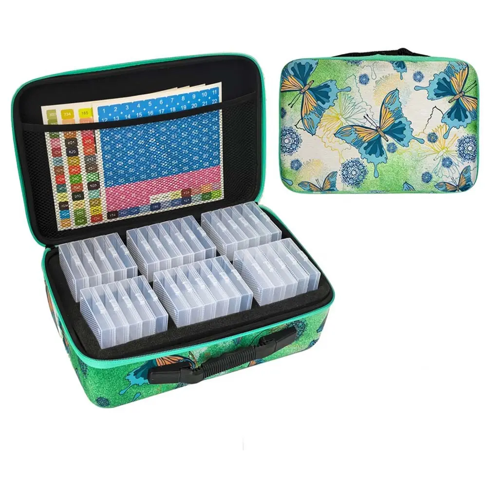 64 Slot Capacity Diamond Painting Storage Box Set with Compact Design, Handle Bag, Stickered Bead Organizer, DIY Diamond Painting Tools Accessories, Handicraft