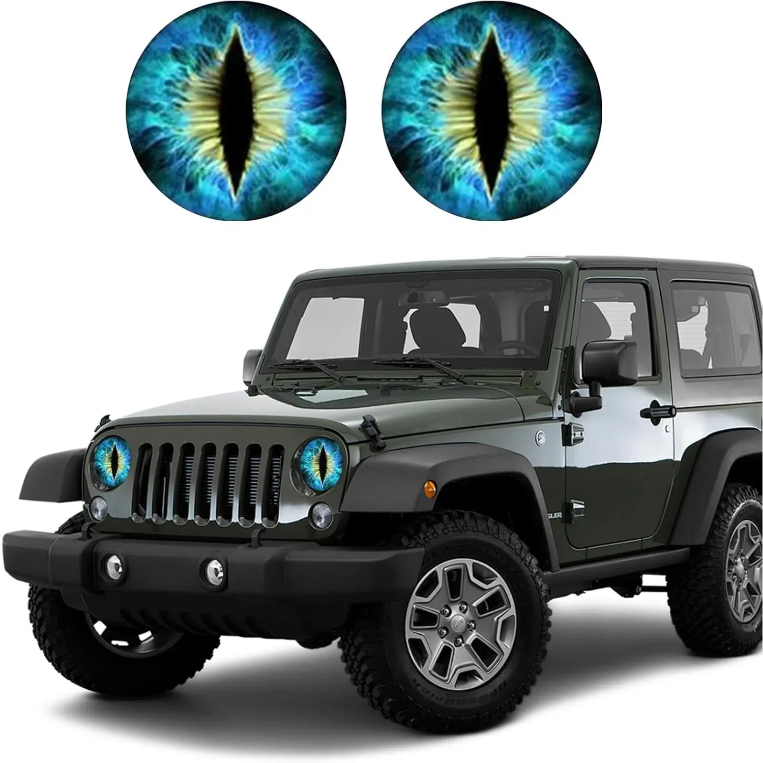 2PCS Beast Eyes Headlight Decals, 3D Stereo Eyes Headlight Decal Stickers, Car Body Window Bumper Decoration Stickers, Car Accessories Round Headlight Decal for Jeep Wrangler (Blue)