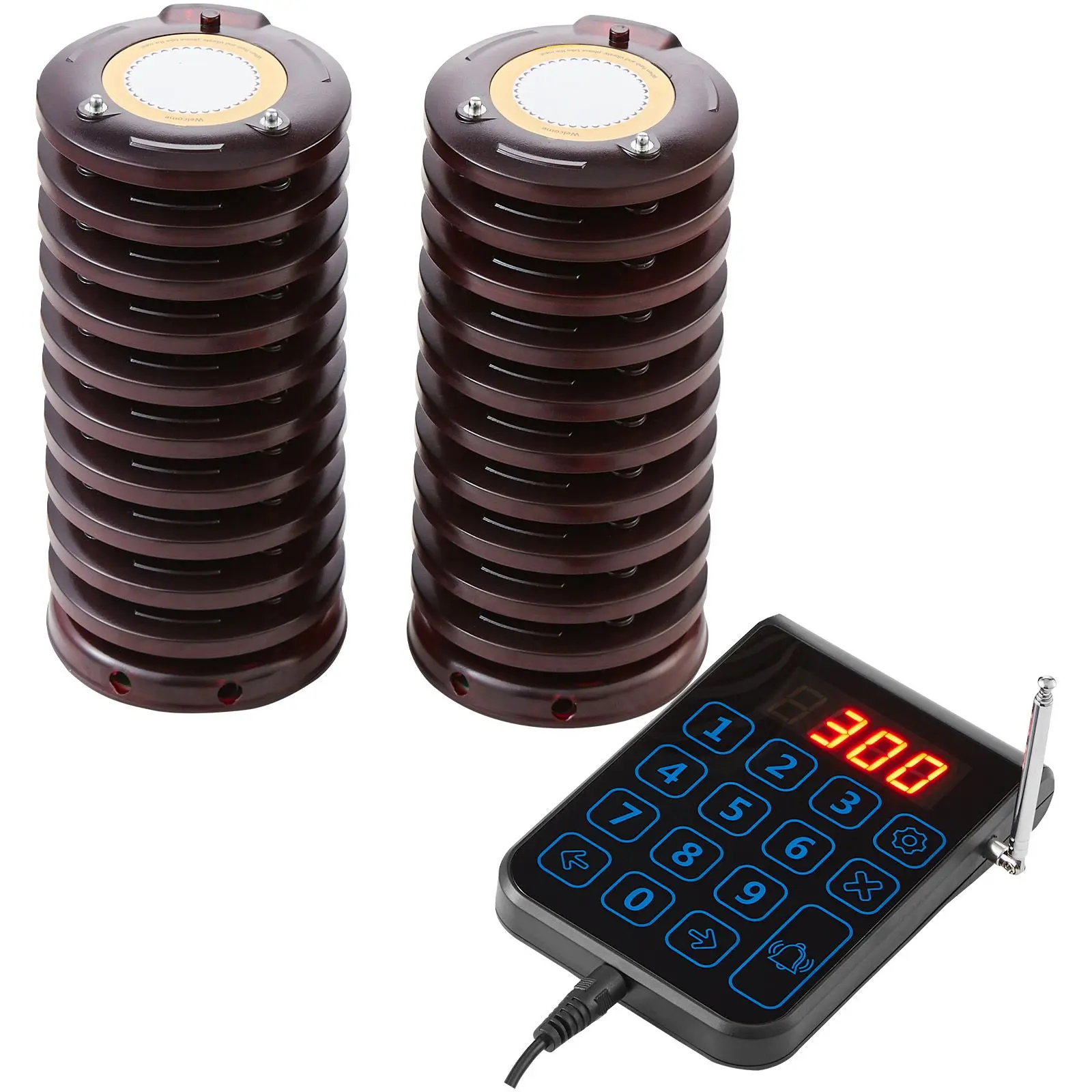 Wireless Restaurant Pager System with 500m Long Range, Vibrating Alert, Flashing LED Display, Wireless Touch Queue Call Function, 20 Customer Calling Beepers, 250mAh Lithium Polymer Battery, Multiple Pagers for Food Truck, Hospital, Customers