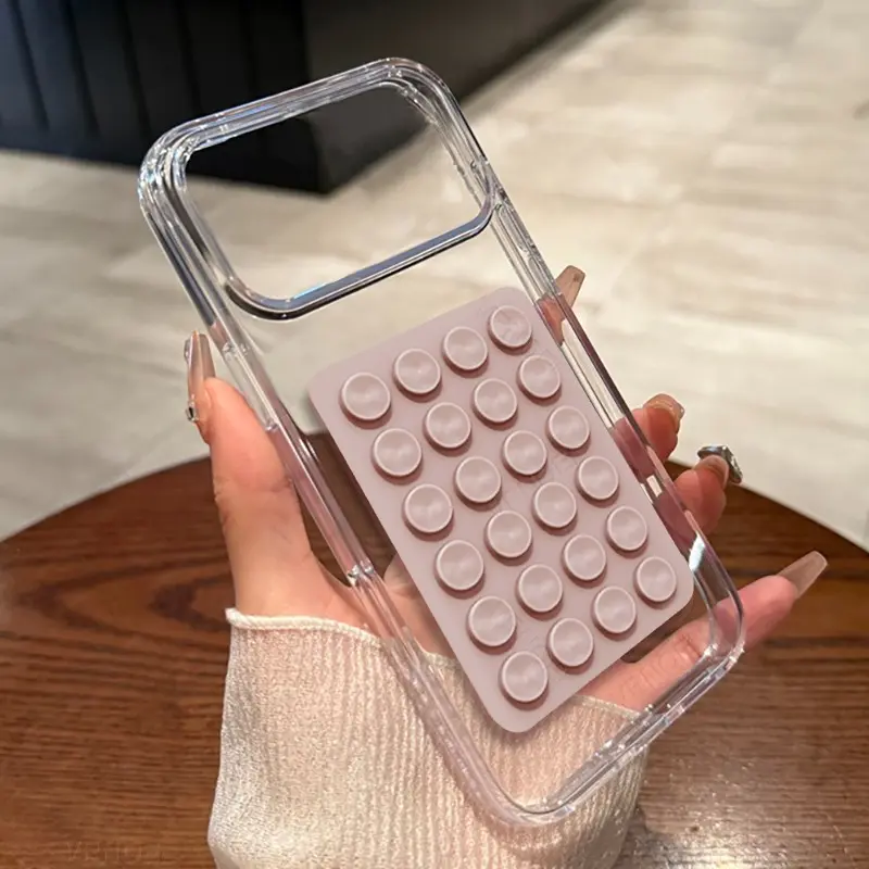 VOUVI Silicone Suction cup holder Ultra Transparent Protective Case Compatible with Iphone 17 14 12 11 13 15 16 Pro Max 15 14 Plus Business Minimalist Luxurious Shockproof Clear Cover Phone Accessories Transparent Shockproof Shell