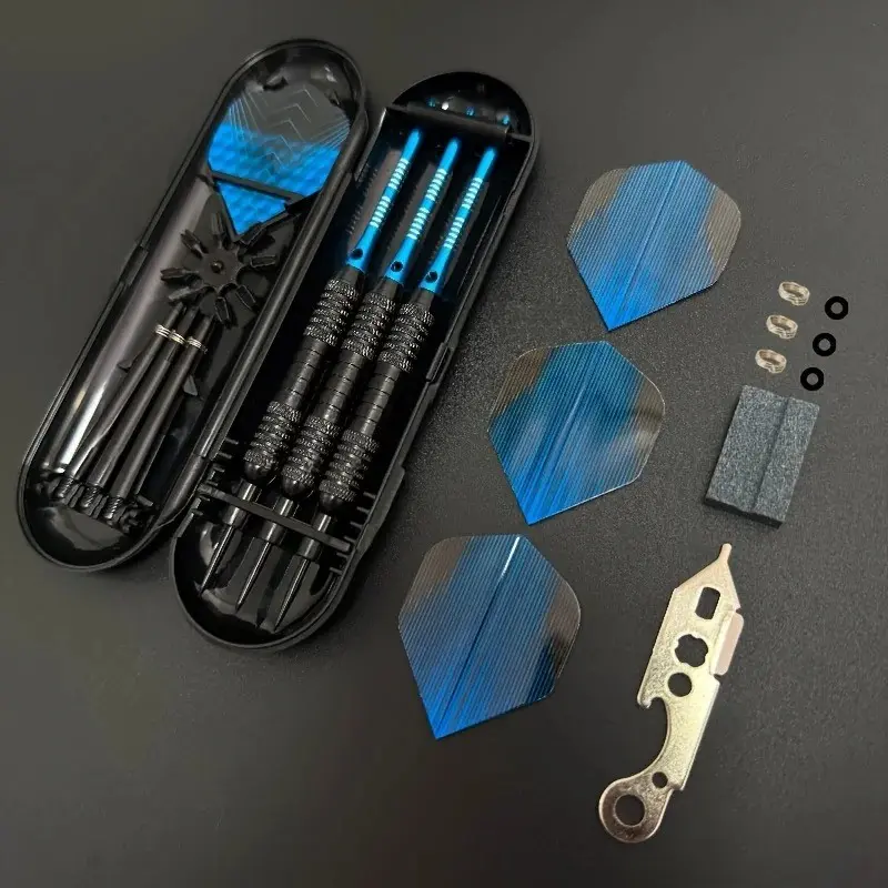 Blue Dart Set, 22g Professional Hard Dart, Complete Box Accessories, Includes 6 Dart Feathers, Ideal for Competitive Play