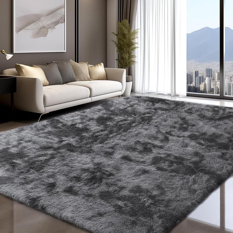 FAMVAL Large Size Plush Rugs Big Fluffy Area Rug Non-slip Soft Shaggy Carpet Mats for Livingroom Bedroom Nursery Home Decor Tie-dye Dark Gray Christmas gifts