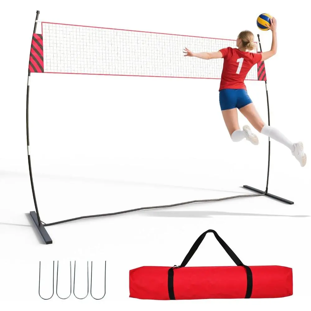 20ft Portable Volleyball Net System with Freestanding Rustproof Steel Base & Height-Adjustable Metal Poles for Adults, Quick Setup for Beach & Backyard Outdoor Games, Portable System, Unisex, Nets