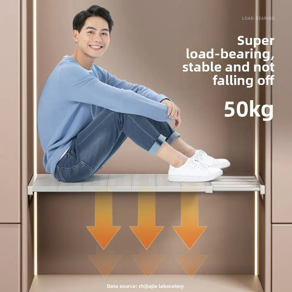 Adjustable Closet Divider Shelf, No-Drill Expandable Storage Rack for Dorms, Cabinets, Bathrooms, Kitchens, Organizational Organizer