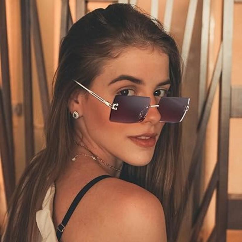 4-Pack Square Rimless Sunglasses, Frameless Rectangle Eyewear for Women and Men, Transparent Y2K Style Glasses
