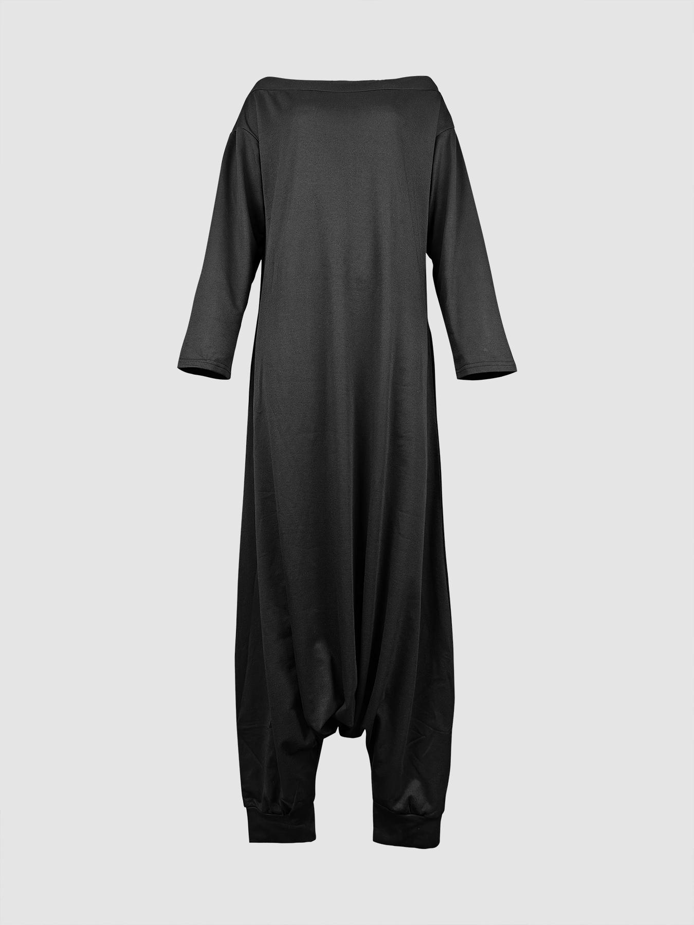 Women's Solid Woven Off-Shoulder Long Sleeve Jumpsuit, Casual Comfy Loose Jumpsuit for Spring & Fall, Ladies Clothes for Daily Wear