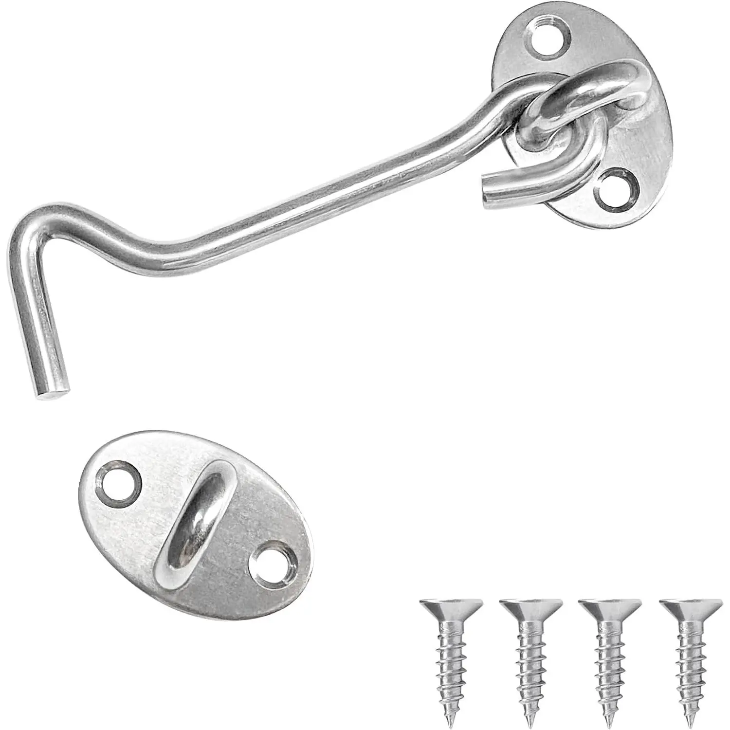 4 Inch Hook and Eye Latch Stainless Steel Latche with Screws for Door, Windows, Cabinet Closet, Garage Gate, Fence ()