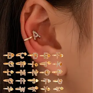 A French-style Elegant, Refined, Simple, and Fashionable 26-English-letter Ear Bone Clip with a Minimalist Aesthetic, Featuring Synthetic Synthetic Zirconia Inlays. This U-shaped Non-piercing Earring Is Suitable for Women