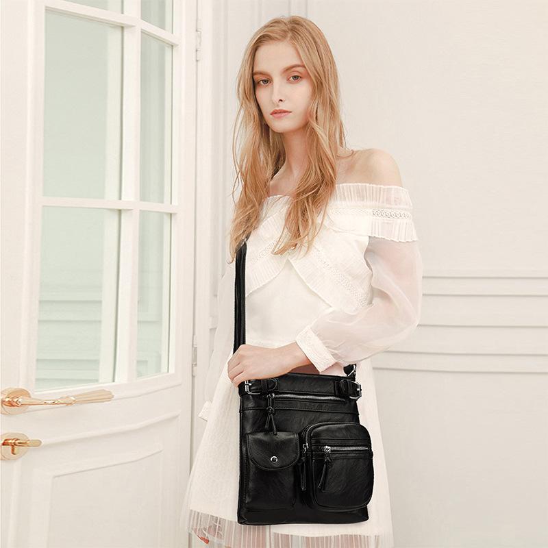 Women's Multi-Pocket Crossbody Bag, Fashion PU Leather Small Square Bag, Multi-Functional Casual Shoulder Bag with Unique Design