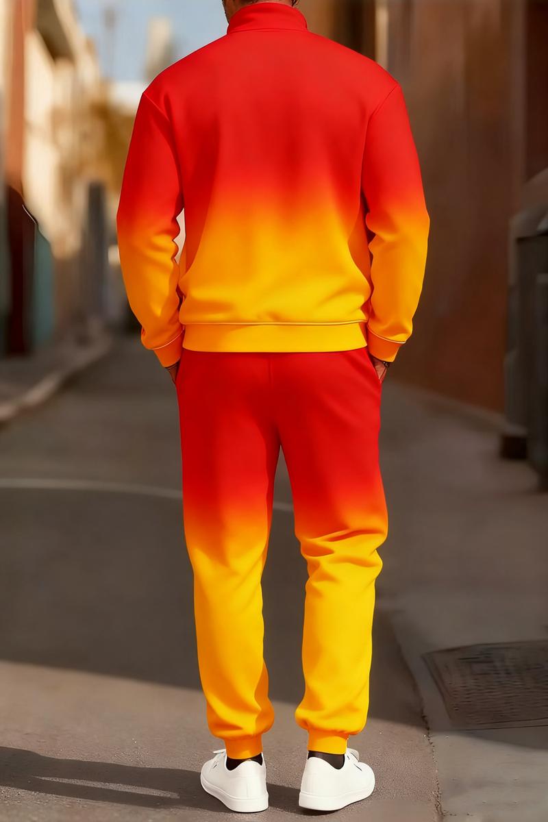Men's fashionable two-piece set, a popular style featuring gradient and multi-colored sportswear, is here: blending street fashion with a sporty vibe, effortlessly exuding a trendy and fashionable look