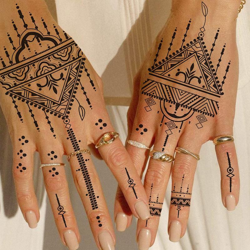 Henna Pattern Temporary Tattoo Sticker, 4 Sheets Waterproof Fake Jewelry Lotus Bracelet Tattoo Sticker, Henna Stencils, Body Art Decoration for Women & Girls