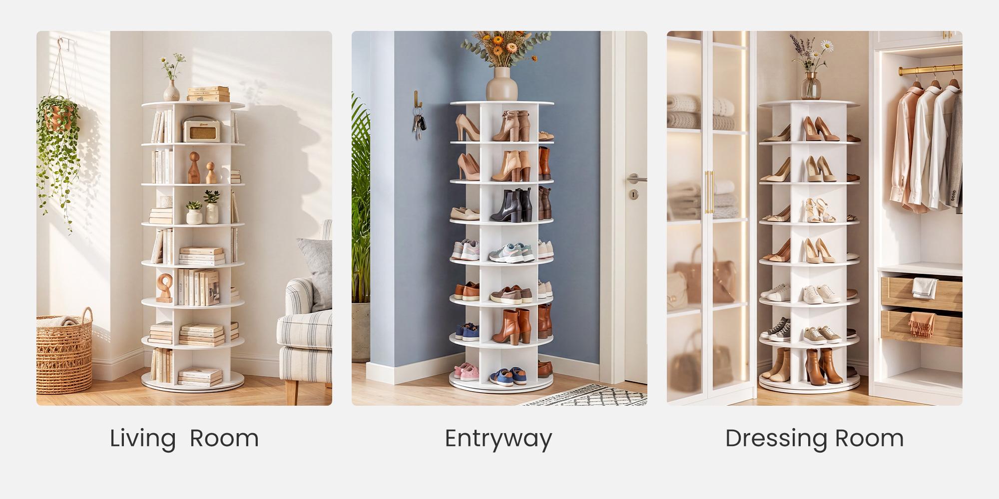 Rotating Shoe Rack Tower, Spinning Shoe Display Lazy Susan, Revolving 360 Shoe Rack Storage Round Carousel, Vertical Handbag Rotate Shoes Closet Organization,foldable