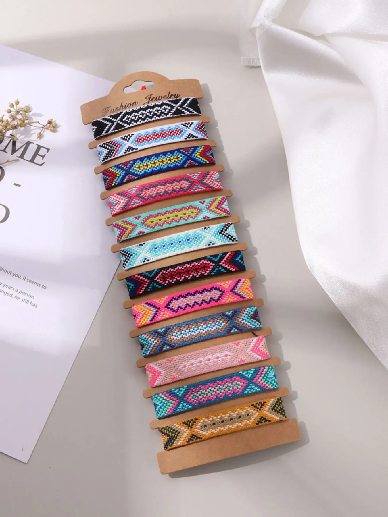 12 Pcs Boho Braided Friendship Bracelets Set, Ethnic Nepal Style Woven Handmade Jewelry, Women's Fashion Accessories