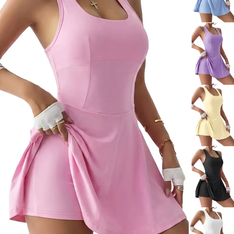 New Women's Ultra-Short Sports Dress & Elastic Waist Shorts, Casual Comfortable Tennis Wear, Ideal for Workout, Fitness & Running, Ladies' Sports Set, Athletic Outfit, Tennis Dress With Shorts