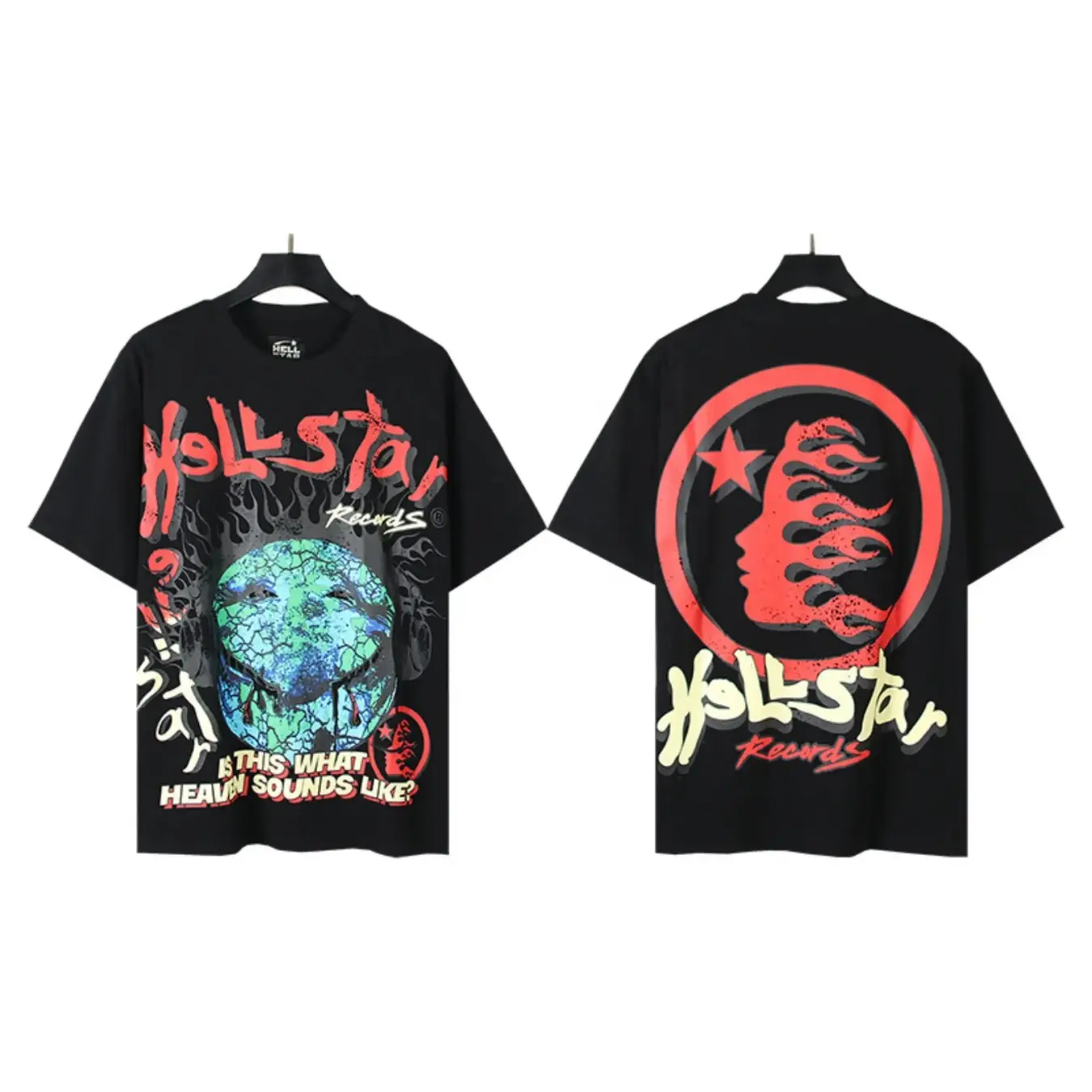 HELLSTAR RECORDS Cracked Earth Graphic Tee, Vintage Washed Heavy Cotton Top, Double Sided Distressed Artwork, Gothic Y2K Streetwear Oversized Unisex Fashion