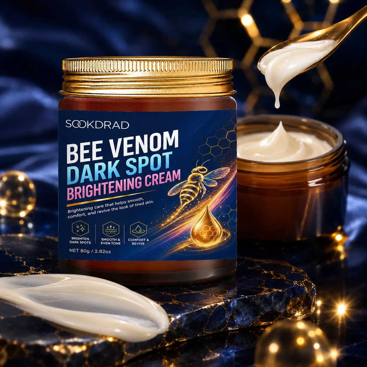 Bee Venom Dark Spot Brightening Cream, Bee Venom, Brighten Dark Spots, Smooth Even Tone, Comfort and Revive, Daily Skincare, All Skin Types, 80g/2.82oz