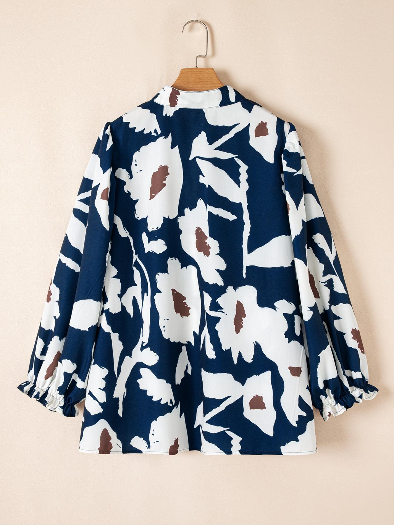 Women's Floral Print Long Sleeve Blouse, Casual Button Top for Daily Wear, Ladies Clothes for All Seasons