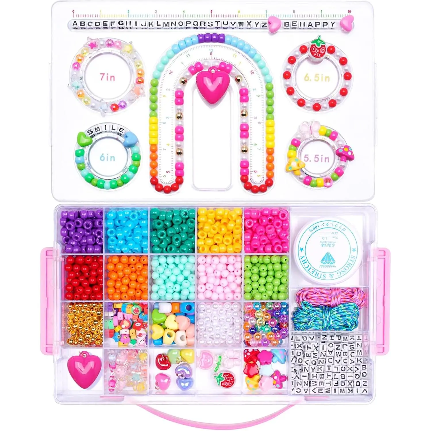 MAKERSLAND  Making Kit with Bead Board DIY Craft Kits Kandi Pony Beads Bulk Clay Bead for Bracelet Necklace Making, Keychains, Storage Box with Handle and Tray for  Adults Birthday