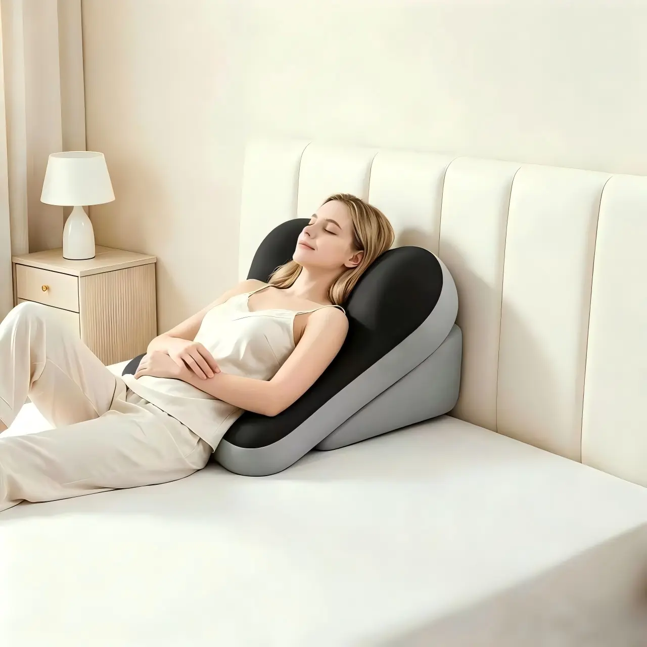 Ergonomic mattress pillow, adjustable memory cotton backrest for reading, 2-piece split support pillow for bed rest, anti slip waist and neck pads, suitable for home office and relaxation