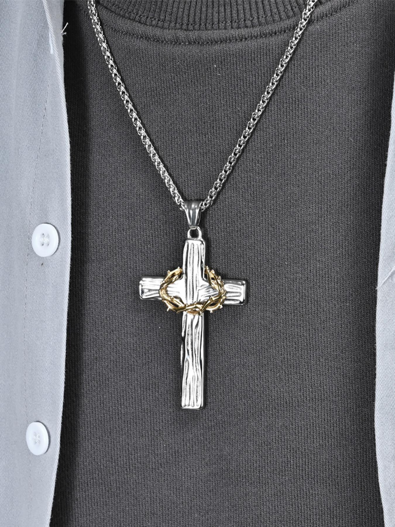 Men's Pendant Necklace, Cross Charm Necklace, Stainless Steel Jewelry for Party, Daily Clothing Decor, Trendy All-match & Exquisite Casual Trendy Jewelry for Birthday Gift