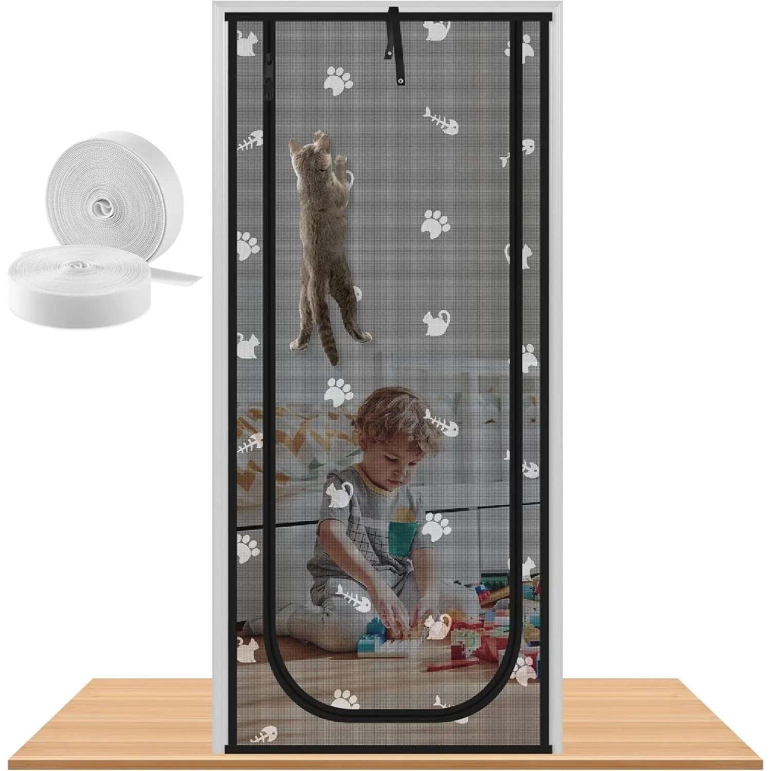 Cat Screen Door, Fits Door, Durable Pet Mesh Screen Door with Bilateral Zipper, Prevent Dogs Cats Running Out from Home, Living Room