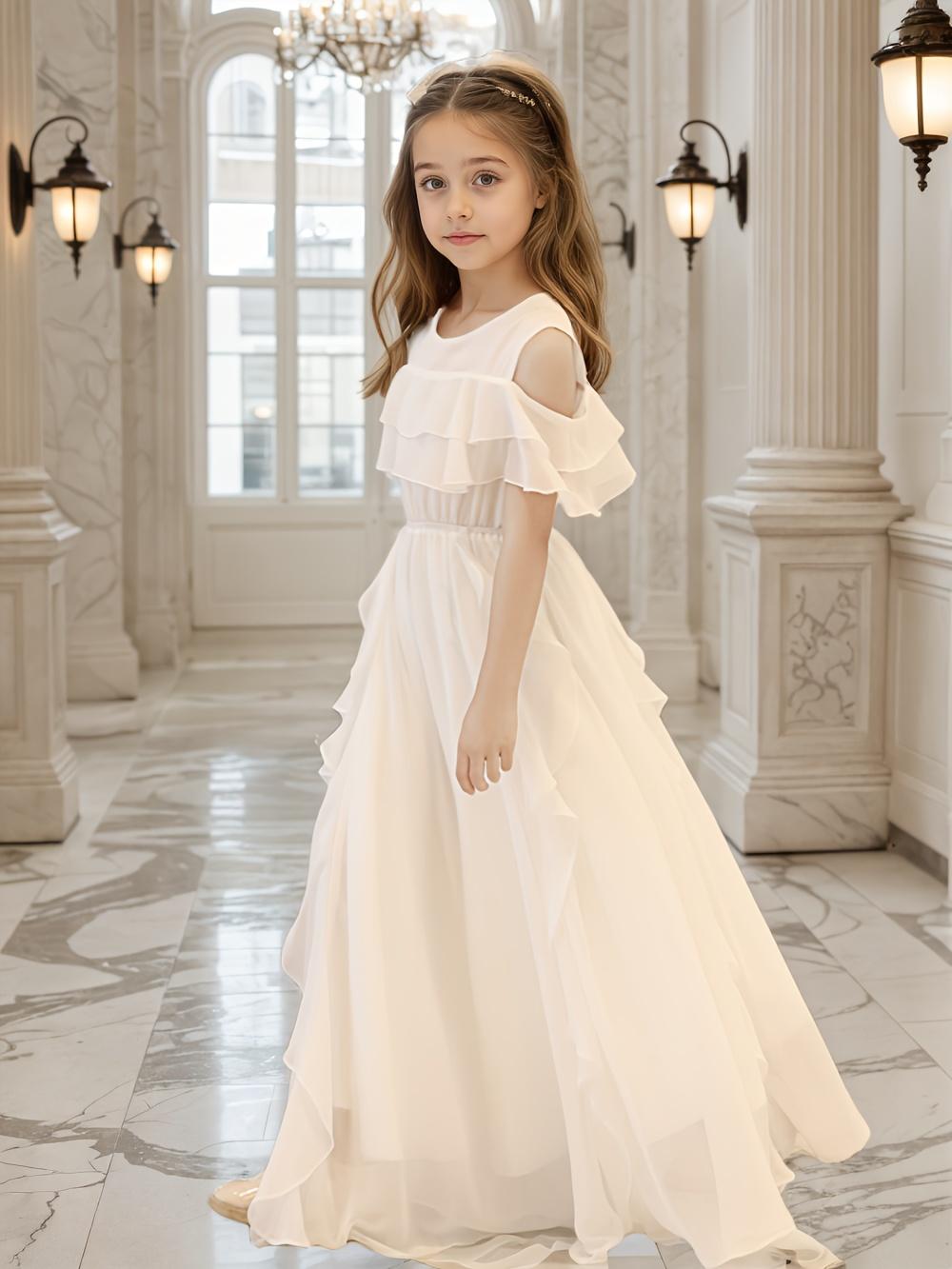 Summer White Flower Girl Dress for Girls, Off-Shoulder Birthday Dress for Children, Suitable for Weddings And Performances