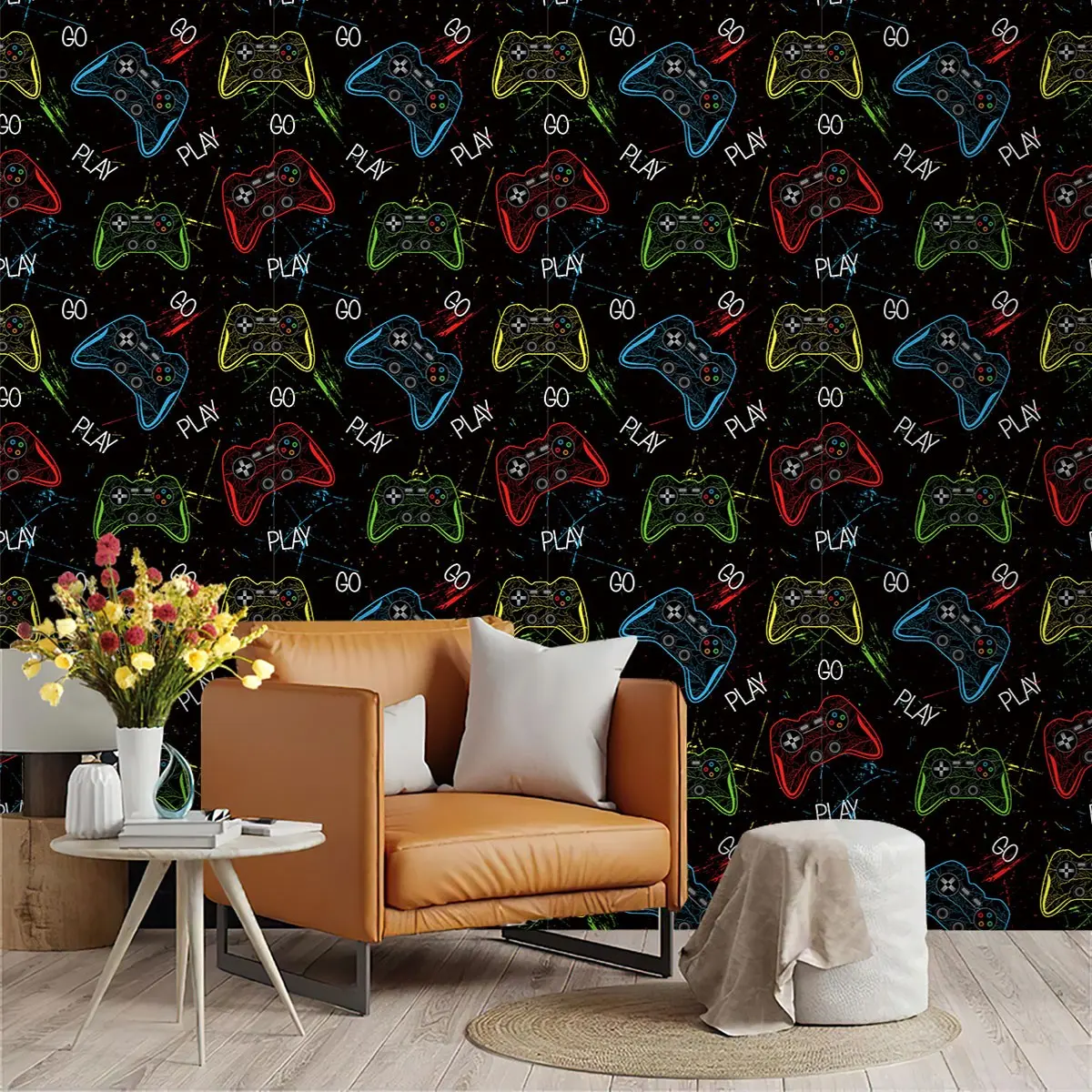 Cartoon Game Controller Pattern Wallpaper, PVC Material, Self-Adhesive, Moisture-Proof, Ideal for Kitchen/living Room/bedroom Decor