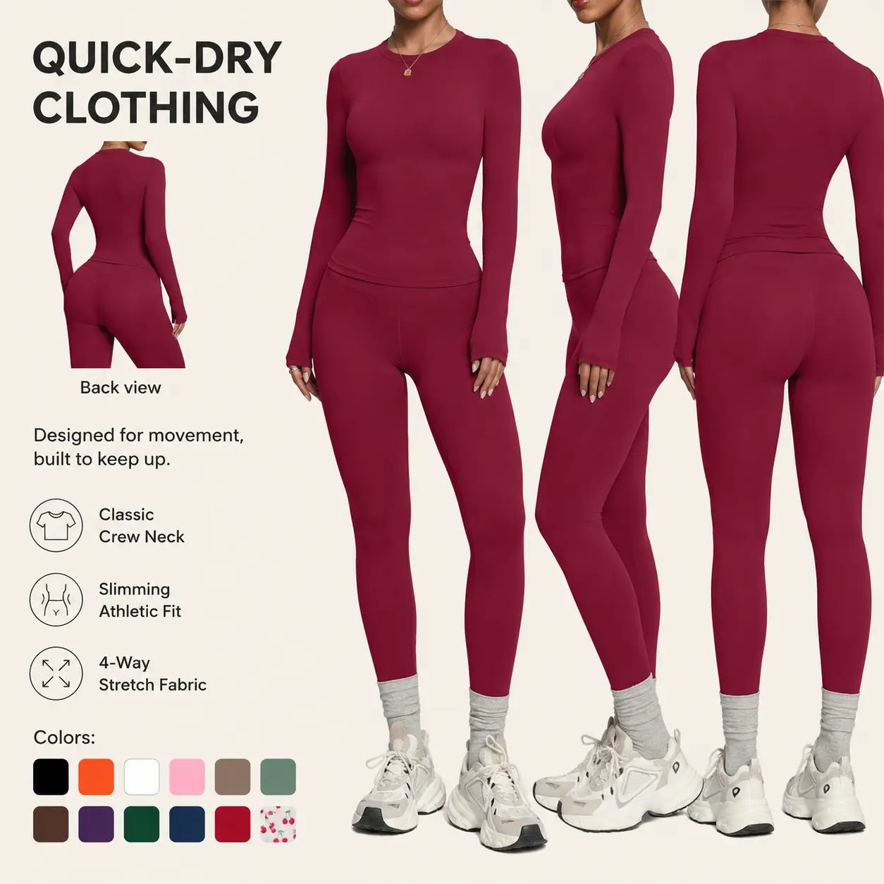 Women's 2-Piece Quick-Dry Sports Clothing Set - Long-Sleeve Top & Long-Pants for Yoga, Running, Fitness
