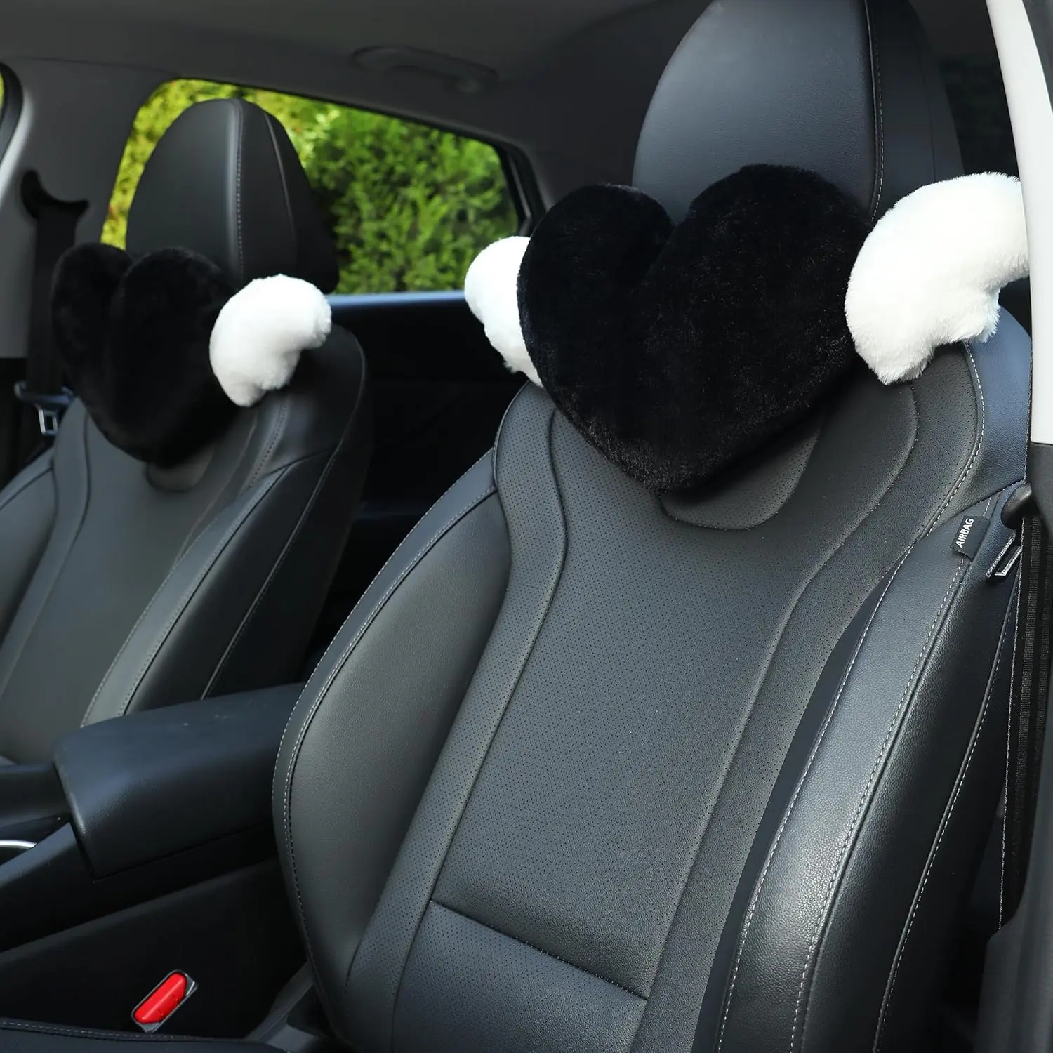 Maternity Soft Cushion, 2-Pack Kawaii Cute Heart-Shaped Car Headrest with Angel Wings - Black Love Heart Neck Support for Driving, Maternity Use - Car Accessories, Driving Travel