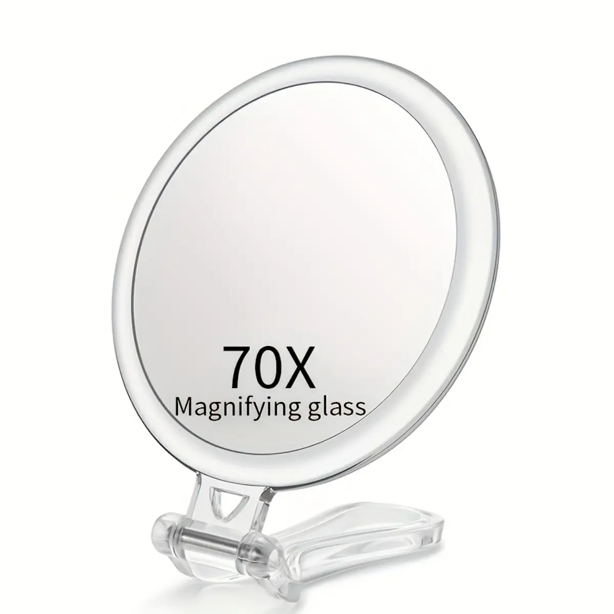 1-Piece Industrial Grade 70X Magnifying Hand Mirror Kit, High-Strength Anti-Slip Dual Sided Makeup Mirror with 360° Friction Stand, Ergonomic Protective Storage Case for Travel Grooming Defense, Ultimate Hardware Pack