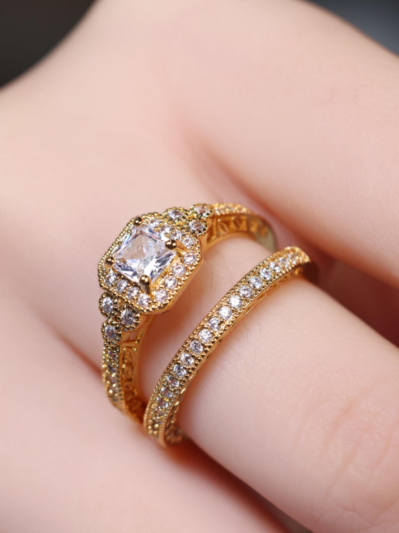 2counts/set Women's Elegant Fashion Rhinestone Decorated Ring, Casual Versatile Accessories, Streetwear Cubic Zirconia Jewelry