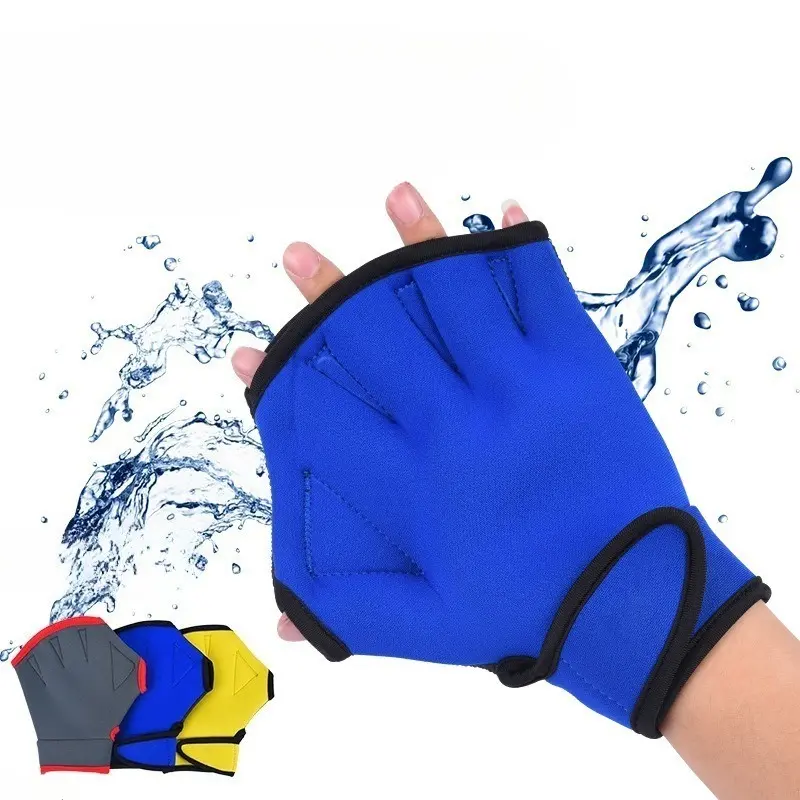 Adult Neoprene Embossed Duck Palm Swim Gloves, Water Training Hand Paddles for Swimming & Diving