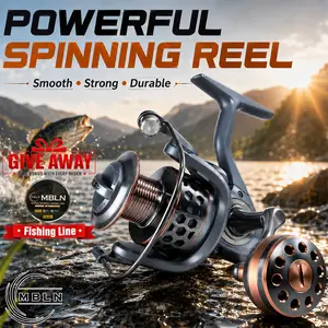 Spinning Fishing Reel Set, Size 2000-7000 Options, 2+1 Bearings, 5.1:1/5.2:1 Gear Ratio, Left/Right Metal Handle, Aluminum Hollow Spool, Includes 100M Fishing Line, for Freshwater and Saltwater Casting